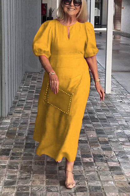 Verity - Einfarbiges Kleid aus Baumwolle und Leinen