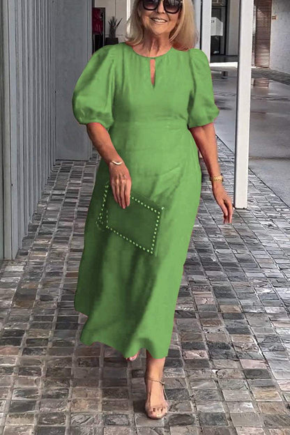 Verity - Einfarbiges Kleid aus Baumwolle und Leinen