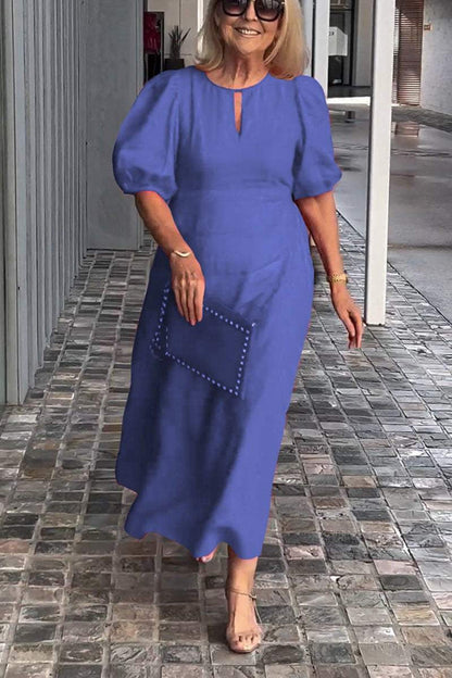 Verity - Einfarbiges Kleid aus Baumwolle und Leinen