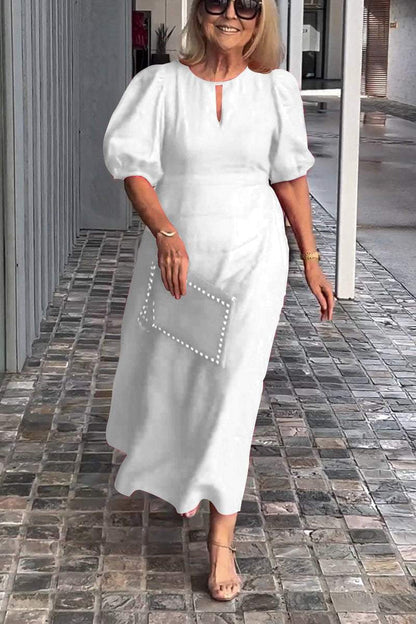 Verity - Einfarbiges Kleid aus Baumwolle und Leinen