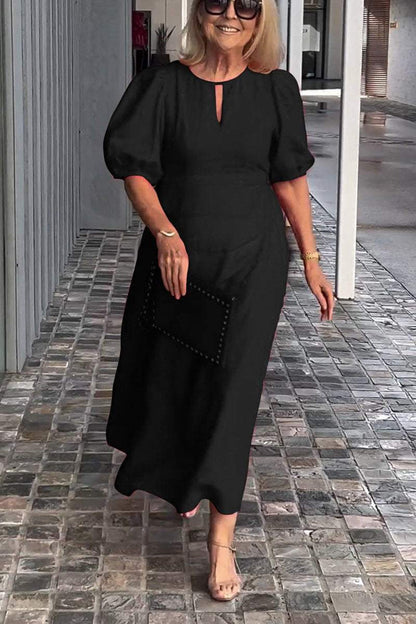 Verity - Einfarbiges Kleid aus Baumwolle und Leinen