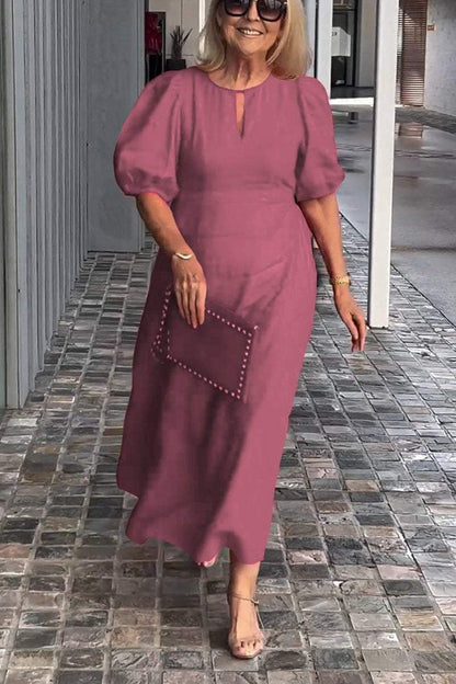 Verity - Einfarbiges Kleid aus Baumwolle und Leinen