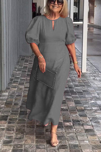 Verity - Einfarbiges Kleid aus Baumwolle und Leinen