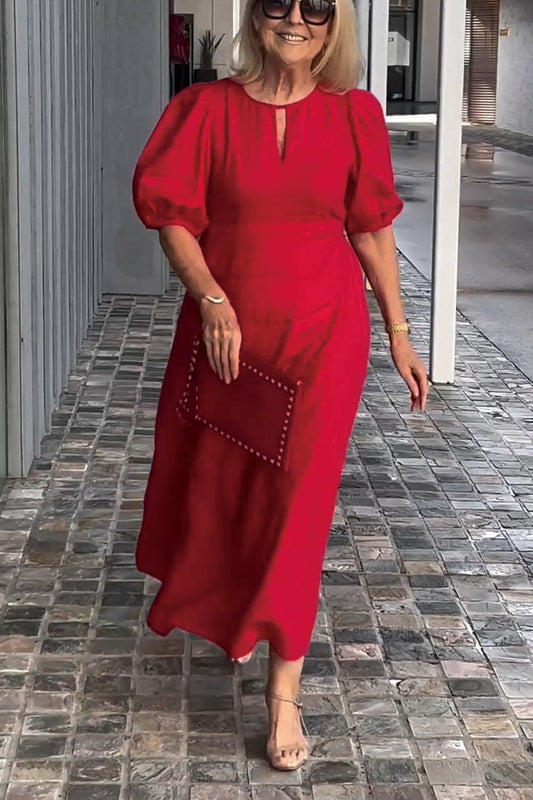 Verity - Einfarbiges Kleid aus Baumwolle und Leinen