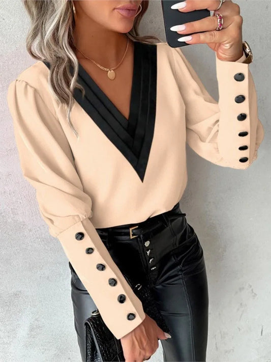 Sachara Bluse | Damen V-Ausschnitt Langarmbluse