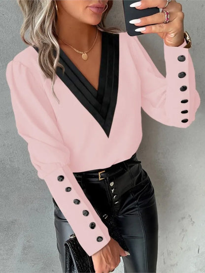 Sachara Bluse | Damen V-Ausschnitt Langarmbluse