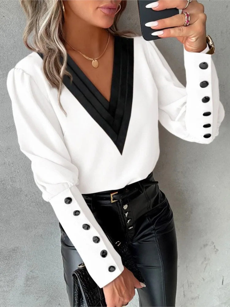 Sachara Bluse | Damen V-Ausschnitt Langarmbluse