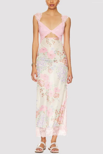 Vionette | Blumen V-Ausschnitt Spitze Schulterriemen Kleid