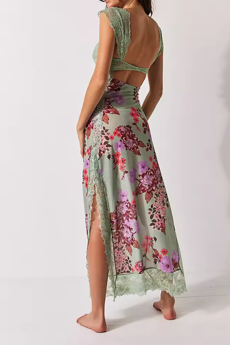 Vionette | Blumen V-Ausschnitt Spitze Schulterriemen Kleid
