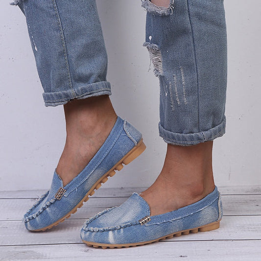 Damen Denim Flats Jeans Schuhe