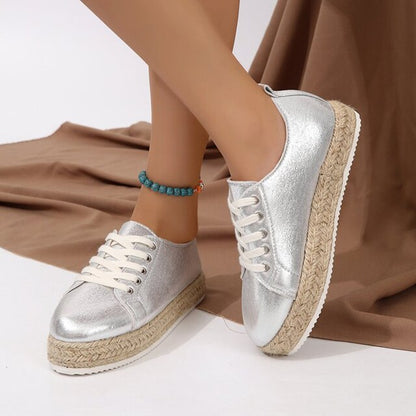 Metallische Espadrille-Schnürschuhe