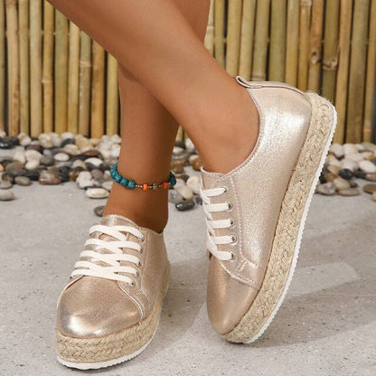 Metallische Espadrille-Schnürschuhe