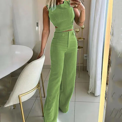 Hyacinth - Schickes Cropped Top Hohe Taille Lange Hose Anzüge