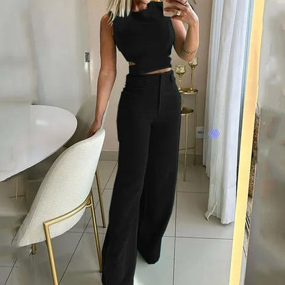 Hyacinth - Schickes Cropped Top Hohe Taille Lange Hose Anzüge