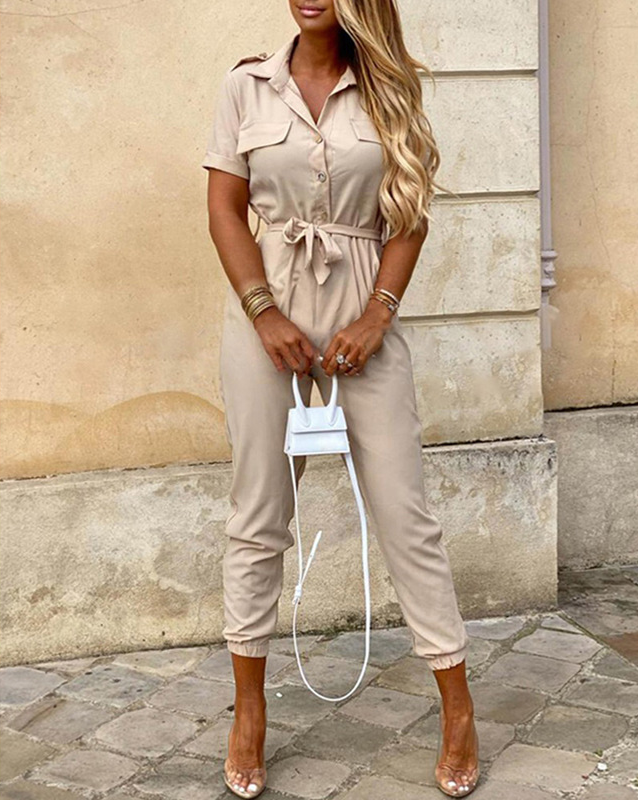 Jade Jumpsuit | Mit Gürtel und kurzen Ärmeln