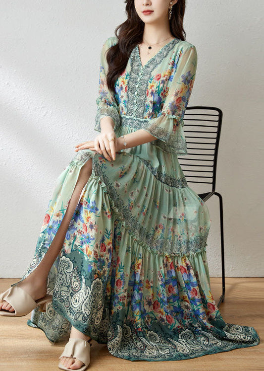 Taquita - Seidenkleid mit knittrigem Patchwork-Druck und herzförmigem Ausschnitt