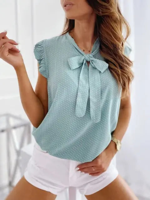 BEA | Sommer ärmellose Bluse Polka Dot, Rüschen, Schleife