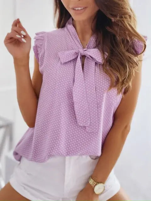 BEA | Sommer ärmellose Bluse Polka Dot, Rüschen, Schleife