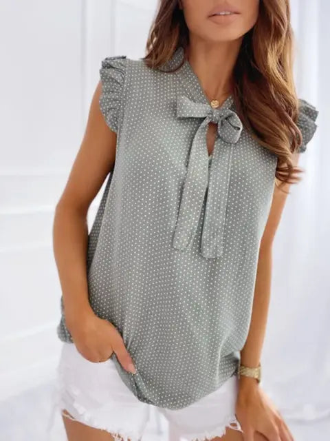 BEA | Sommer ärmellose Bluse Polka Dot, Rüschen, Schleife
