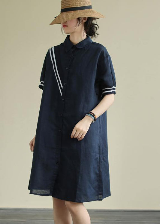 Avenne - Kleid mit Revers und Knöpfen in marineblau gestreift