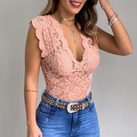 Celeste | Elegantes Spitzentop mit V-Ausschnitt für Frauen