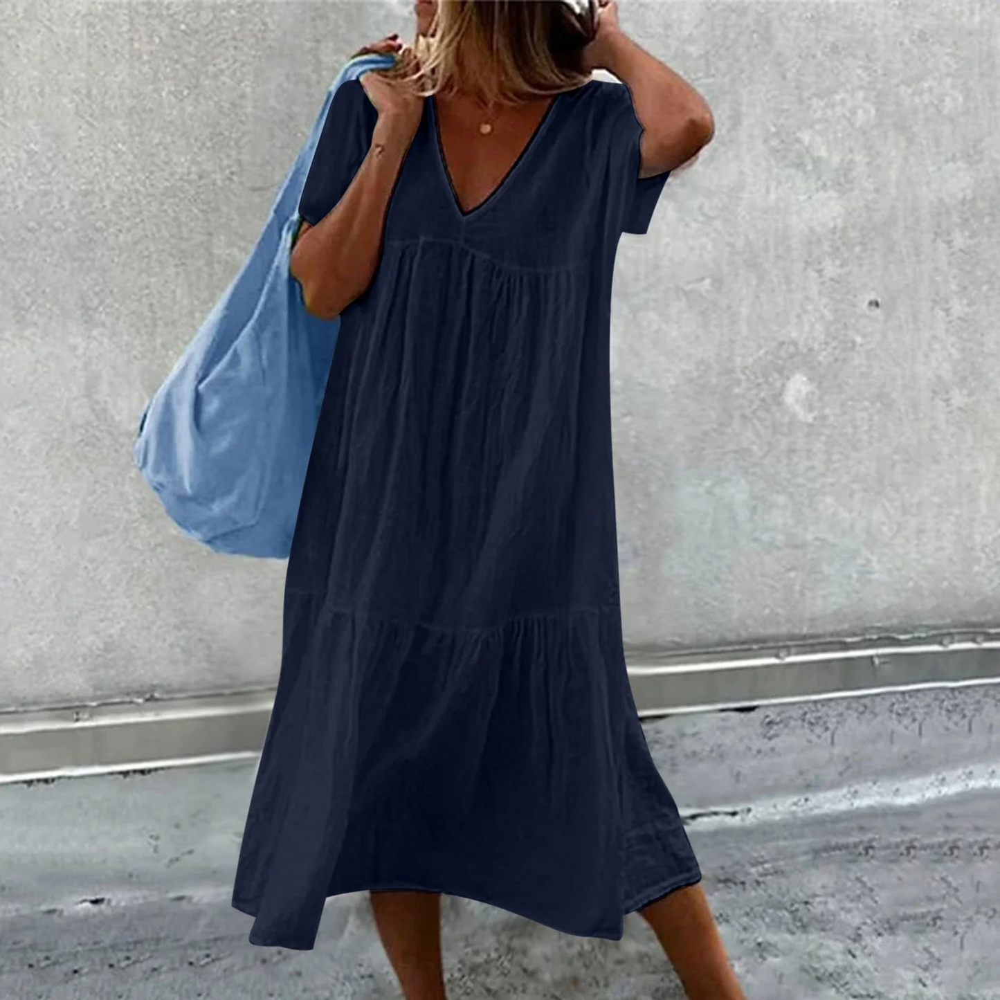 Wylla - Lässiges Damen-Kleid mit V-Ausschnitt und schlichter Clutch-Tasche