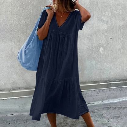 Wylla - Lässiges Damen-Kleid mit V-Ausschnitt und schlichter Clutch-Tasche