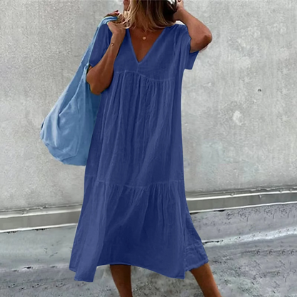 Wylla - Lässiges Damen-Kleid mit V-Ausschnitt und schlichter Clutch-Tasche