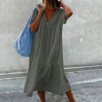 Wylla - Lässiges Damen-Kleid mit V-Ausschnitt und schlichter Clutch-Tasche
