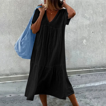 Wylla - Lässiges Damen-Kleid mit V-Ausschnitt und schlichter Clutch-Tasche