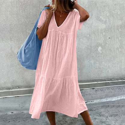 Wylla - Lässiges Damen-Kleid mit V-Ausschnitt und schlichter Clutch-Tasche