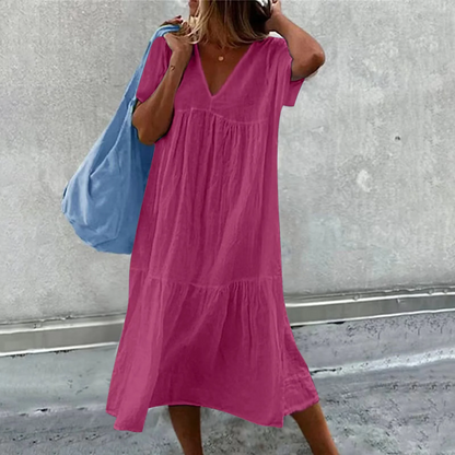 Wylla - Lässiges Damen-Kleid mit V-Ausschnitt und schlichter Clutch-Tasche