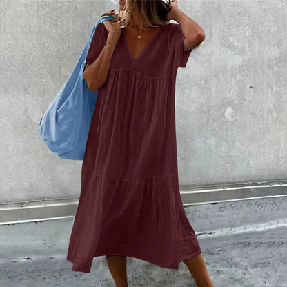 Wylla - Lässiges Damen-Kleid mit V-Ausschnitt und schlichter Clutch-Tasche