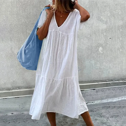 Wylla - Lässiges Damen-Kleid mit V-Ausschnitt und schlichter Clutch-Tasche