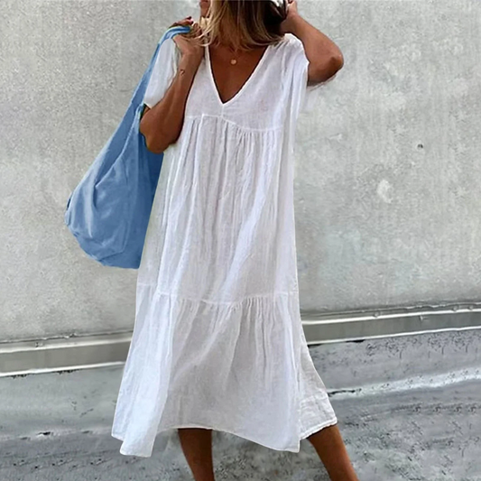 Wylla - Lässiges Damen-Kleid mit V-Ausschnitt und schlichter Clutch-Tasche