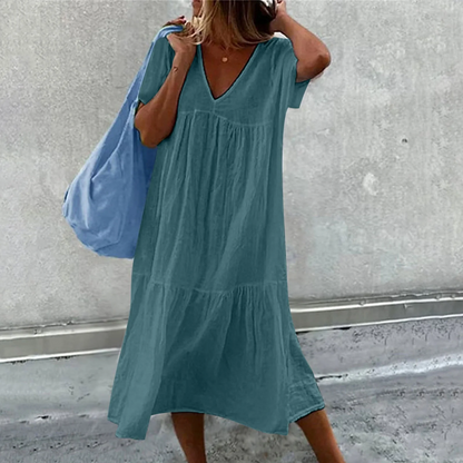 Wylla - Lässiges Damen-Kleid mit V-Ausschnitt und schlichter Clutch-Tasche