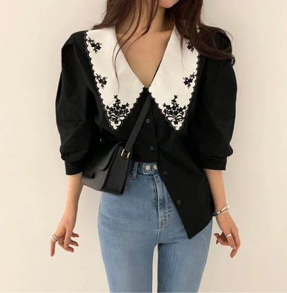 Chery - Frau Elegante Bluse mit Stickerei
