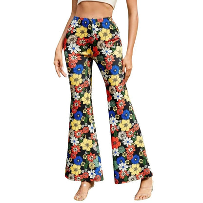 Ausgestellte Hose - Blumendruck - Elastischer Bund