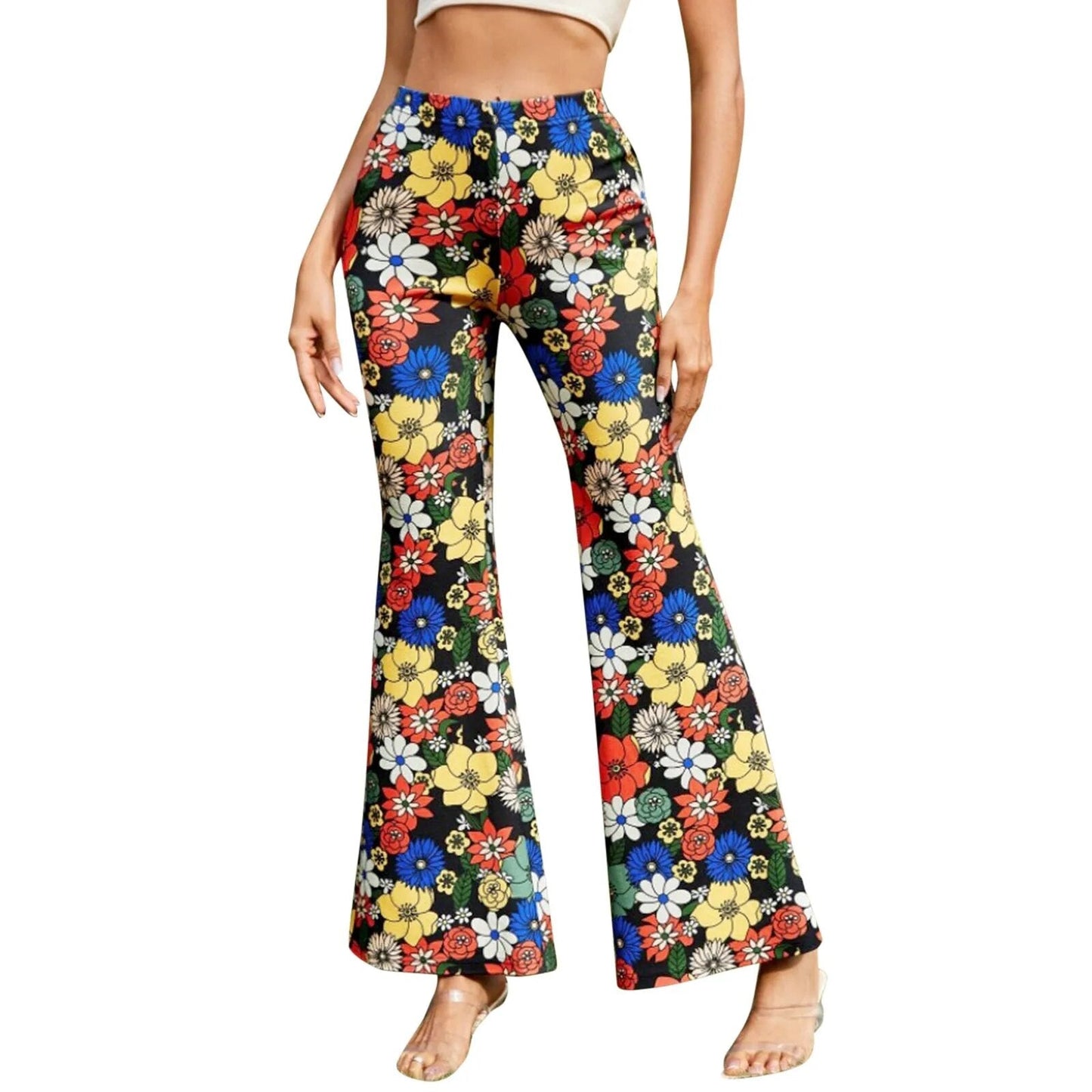 Céleste - Ausgestellte florale Hose mit elastischem Bund für Damen