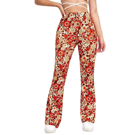 Ausgestellte Hose - Blumendruck - Elastischer Bund