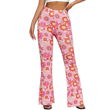 Ausgestellte Hose - Blumendruck - Elastischer Bund