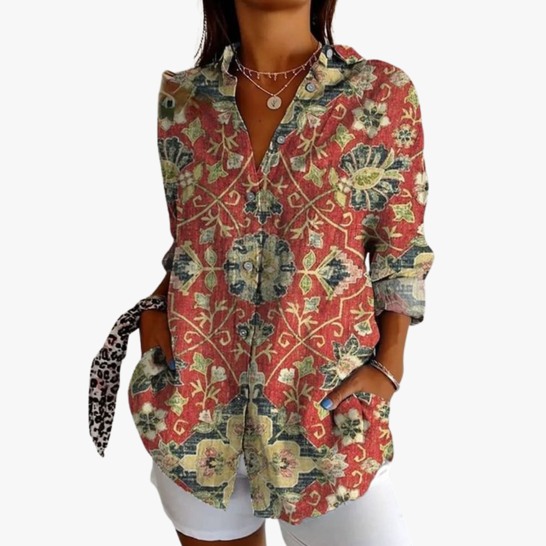 Bestickte Leinen Damen Bluse