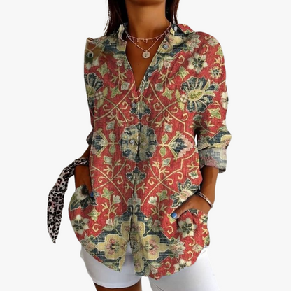 Bestickte Leinen Damen Bluse