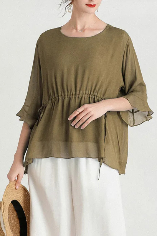 Zalani | Sommer Kurzärmelige Plus Size Schlankmachende Seidenbluse