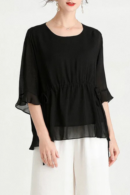 Zalani | Sommer Kurzärmelige Plus Size Schlankmachende Seidenbluse