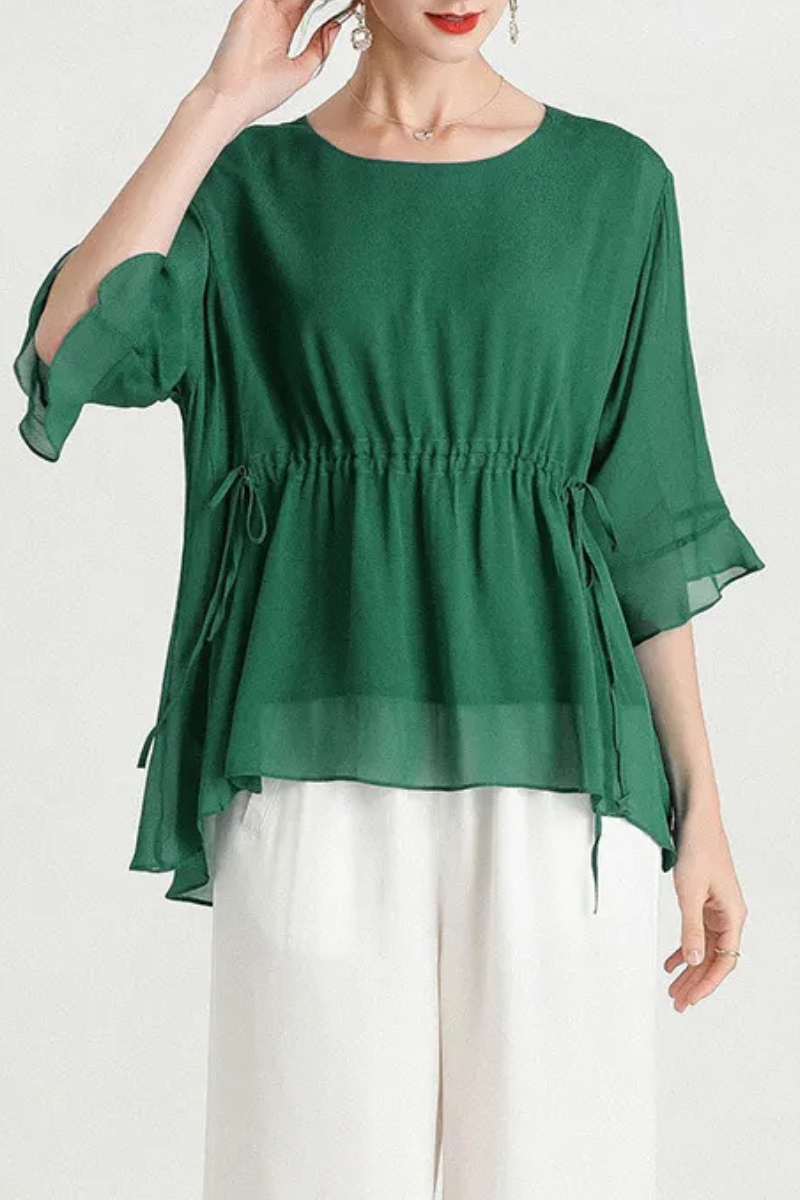 Zalani | Sommer Kurzärmelige Plus Size Schlankmachende Seidenbluse