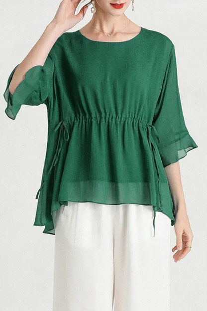 Zalani | Sommer Kurzärmelige Plus Size Schlankmachende Seidenbluse