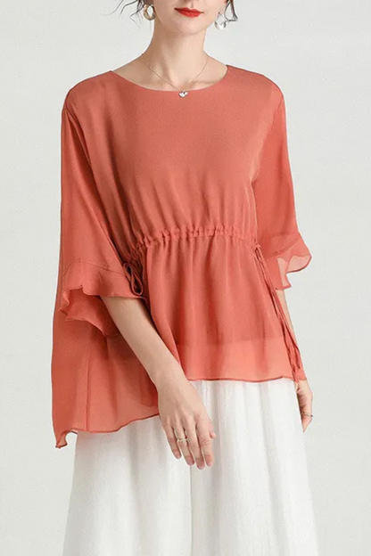 Zalani | Sommer Kurzärmelige Plus Size Schlankmachende Seidenbluse