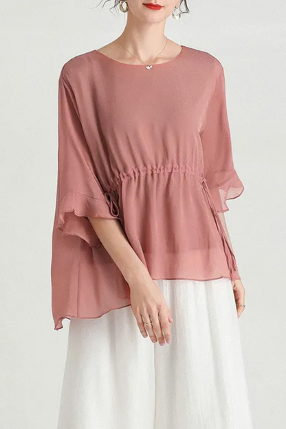 Zalani | Sommer Kurzärmelige Plus Size Schlankmachende Seidenbluse