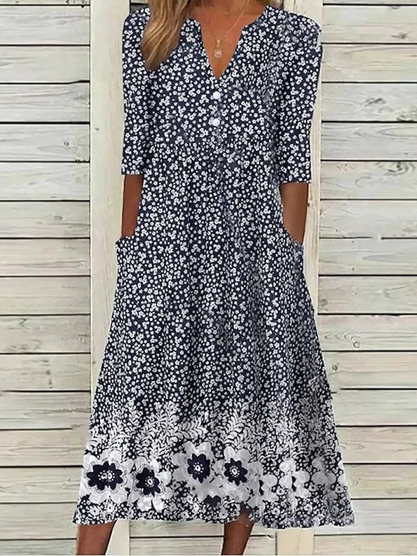 Zia - Lässiges Kleid mit halben Ärmeln, Blumendruck und herzförmigem Ausschnitt